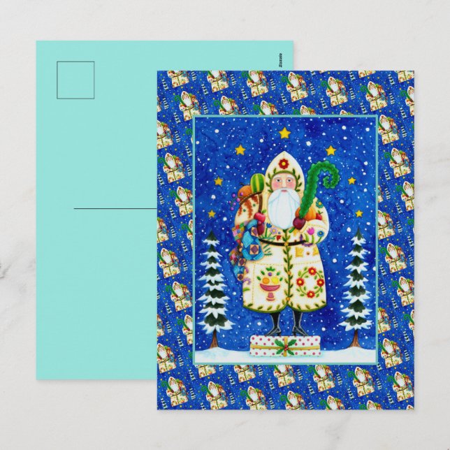 PRIMITIV FOLKART BALTIMORE QUILT PAPPA JUL HELG VYKORT (Fram/baksida)