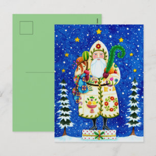 PRIMITIV FOLKART BALTIMORE QUILT PAPPA JUL HELG VYKORT