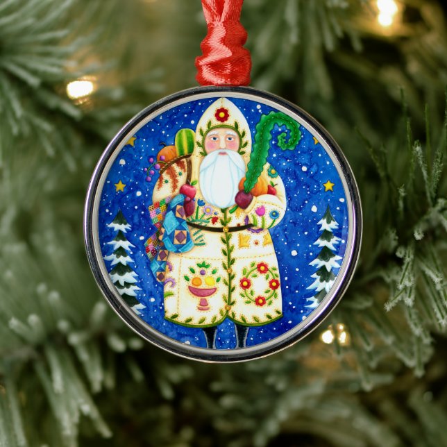 PRIMITIV FOLKART BALTIMORE QUILT PAPPA JUL JULGRANSPRYDNAD METALL (Träd)