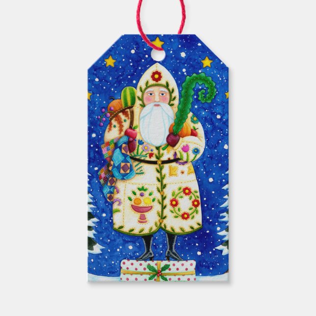 PRIMITIV FOLKART BALTIMORE QUILT PAPPA JUL PRESENTETIKETT (Framsidan)