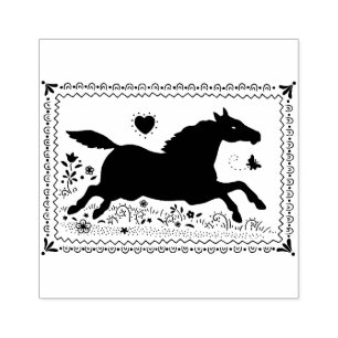 PRIMITIV FOLKART KÖRNING HORSE, SILHOUETTE STÄMPEL