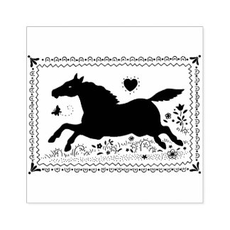 PRIMITIV FOLKART KÖRNING HORSE, SILHOUETTE STÄMPEL