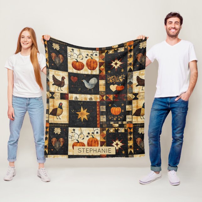 Primitiv folkart Quilt Mönster | Rustic Autumn Fleecefilt (På plats)