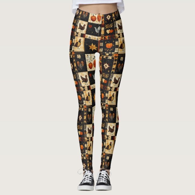 Primitiv folkart Quilt Mönster | Rustic Autumn Leggings (Framsida)