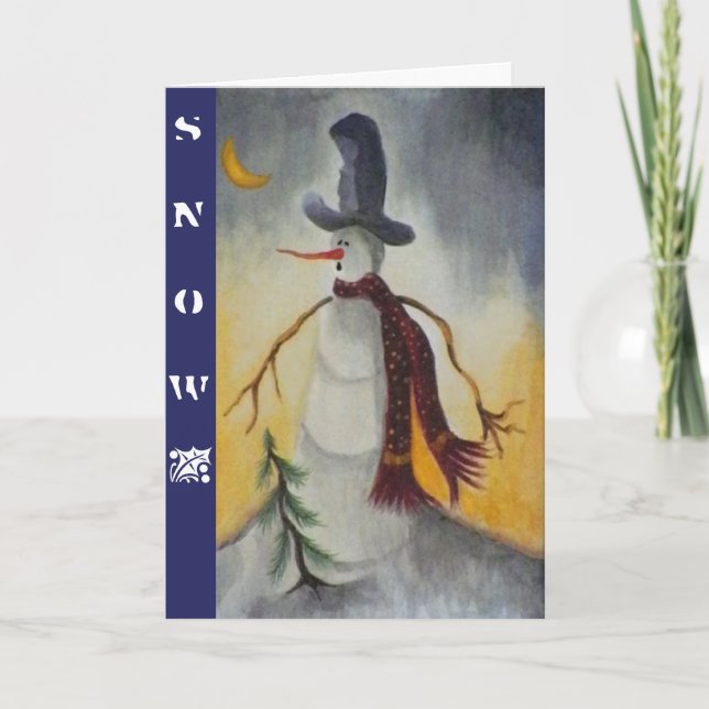 Primitiv folkart Snögubbe Helgkort (Framsida)