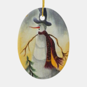 Primitiv folkart Snögubbe Julgransprydnad Keramik