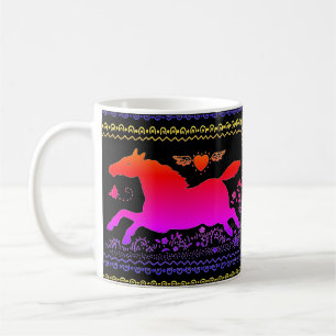 PRIMITIV FOLKART SOM KÖRS AV HORSE EQUINE SILHOUET KAFFEMUGG