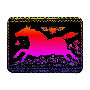 PRIMITIV FOLKART SOM KÖRS AV HORSE EQUINE SILHOUET MAGNET