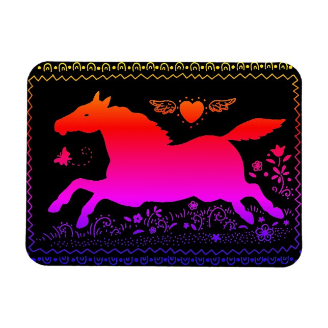 PRIMITIV FOLKART SOM KÖRS AV HORSE EQUINE SILHOUET MAGNET (Horisontell)