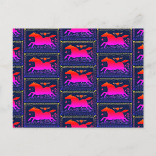 PRIMITIV FOLKART SOM KÖRS AV HORSE EQUINE SILHOUET VYKORT