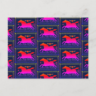 PRIMITIV FOLKART SOM KÖRS AV HORSE EQUINE SILHOUET VYKORT
