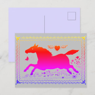 PRIMITIV FOLKART SOM KÖRS AV HORSE EQUINE SILHOUET VYKORT