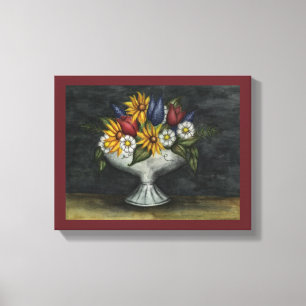 Primitiv folkkonst Blommig Canvas Art Print
