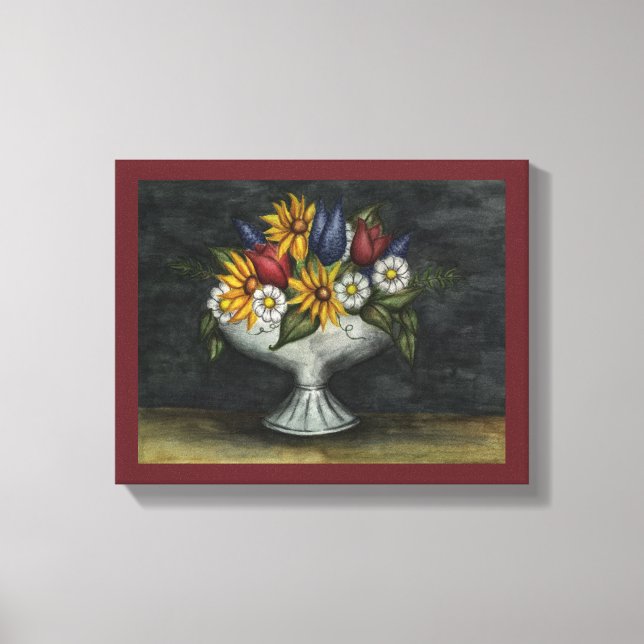 Primitiv folkkonst Blommig Canvas Art Print (Framsida)