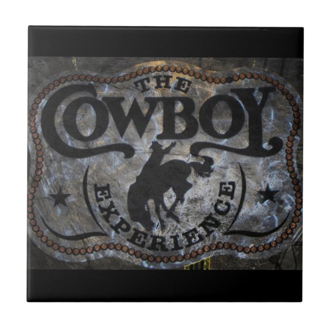 Primitiv för hästcowboy för westernt land rodeo kakelplatta (Framsidan)