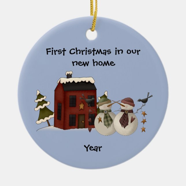 Primitiv - Första jul i vårt nya hem Julgransprydnad Keramik (Framsidan)