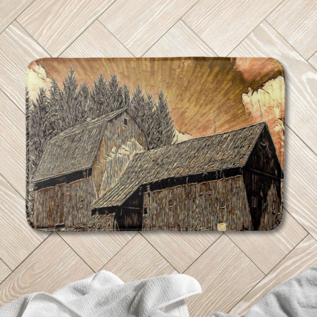 Primitiv gård för gamla ladugårdar i Westerna land Badrumsmatta (Primitive Western country old barn farmhouse Bath Mat)