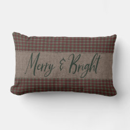 Primitiv Jul Red & Grönt Homespun Merry Lumbarkudde