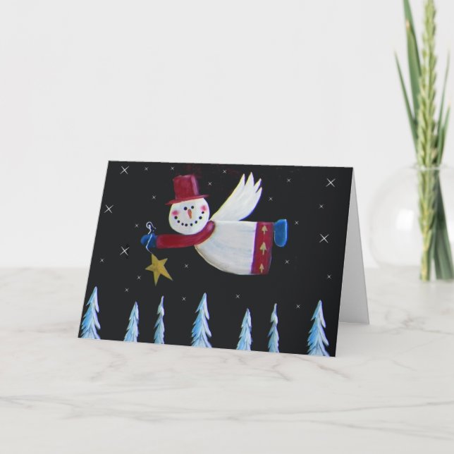 Primitiv jul Snögubbe Angel Helgkort (Framsida)