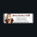 Primitiv Jultomten-adressetikett Returadress Etikett<br><div class="desc">Primitiv adressetikett för återsändande av Jultomten är perfekt för all din julkorrespondens. Primitiv, gammal fashioned stil Santa är utblottad i sitt röda/burgundi Santa Kostym och har sin arm av ett litet primitivt Julgran med primitiv guld-stjärna, penguin och polkagrisar. Hälsning överst står "God jul till alla", men du kan enkelt byta...</div>