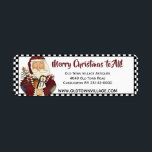 Primitiv Jultomten-adressetikett Returadress Etikett<br><div class="desc">Primitiv adressetikett för återsändande av Jultomten är perfekt för all din julkorrespondens. Primitiv, gammal fashioned stil Santa är utblottad i sitt röda/burgundi Santa Kostym och har sin arm av ett litet primitivt Julgran med primitiv guld-stjärna, penguin och polkagrisar. Hälsning överst står "God jul till alla", men du kan enkelt byta...</div>