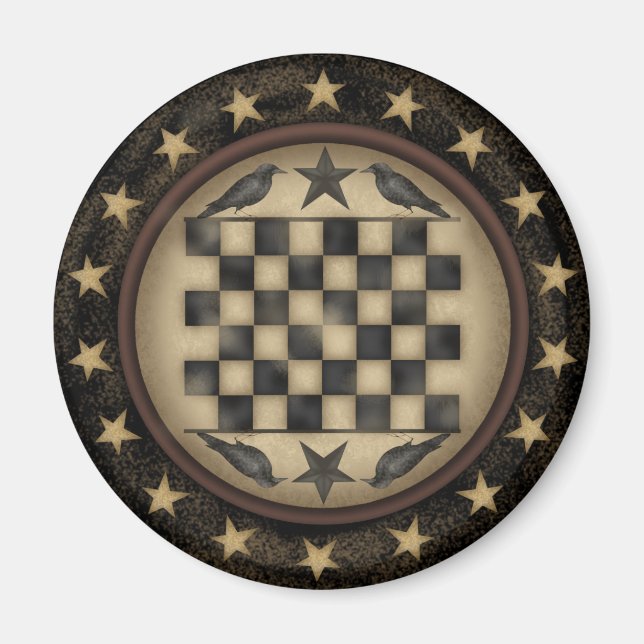 Primitiv Kråka Checkerboard Fridge Magnet (Framsidan)