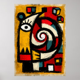 Primitiv Kubistisk Spiral Totem Djärv Abstrakt Poster