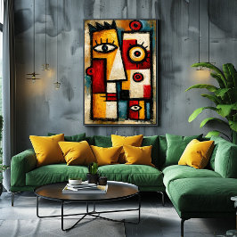 Primitiv Kubistisk Vaktare Fet Abstrakt Geometrisk Poster