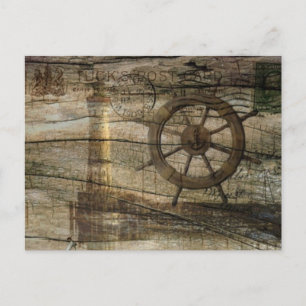 Primitiv kustnära nautisk Helm Wheel-fyr Vykort