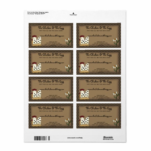 Primitiv Land Farmhouse Chicken Shipping Fraktsedel (Helt Ark)