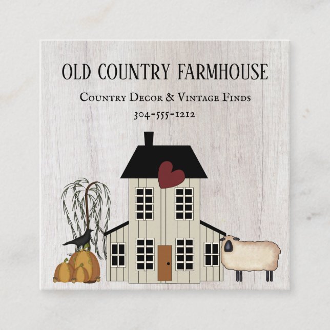 Primitiv Land Rustic Old Farmhouse Fall Sheep Fyrkantigt Visitkort (Framsida)