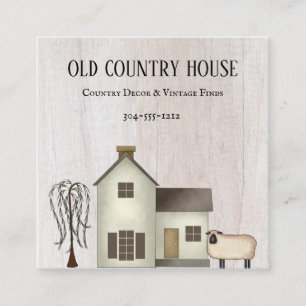 Primitiv Land Rustic Old Land House Sheep Fyrkantigt Visitkort