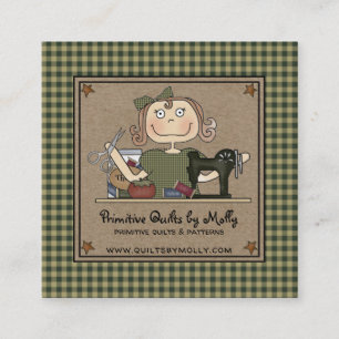 Primitiv Land Rustic Sewing Quilting Craiting Fyrkantigt Visitkort