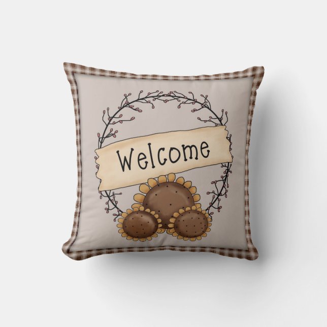 Primitiv Land Solros Välkomstutandning Kudde (Framsida)