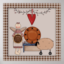 Primitiv Land-solrosfår och geldekor Poster