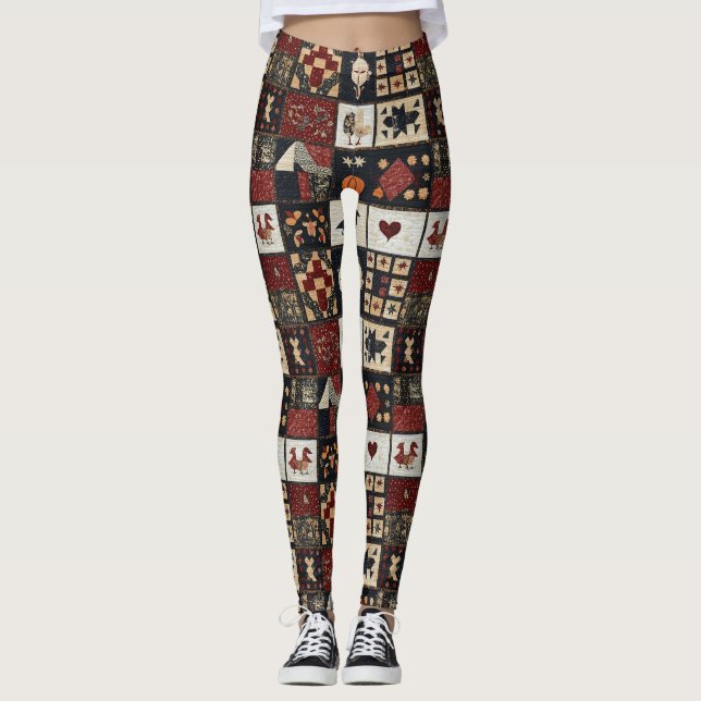Primitiv lantbruks-appliqué och geometri leggings (Framsida)