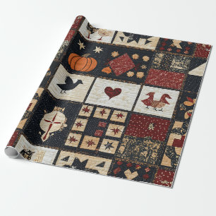 Primitiv lantbruks-appliqué och geometri presentpapper