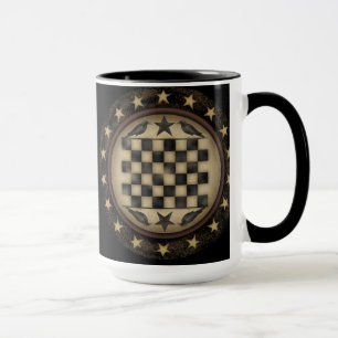 Primitiv mugg för kråkaschackbrädekaffe