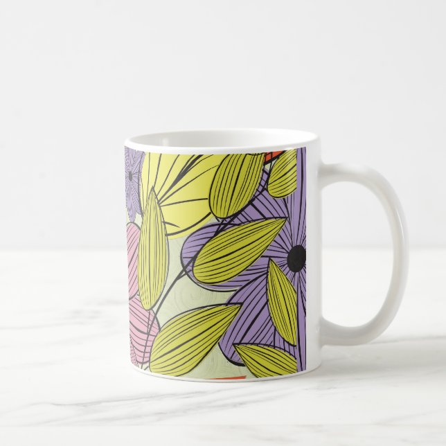 Primitiv retro-blomma Teckning Kaffemugg (Höger)