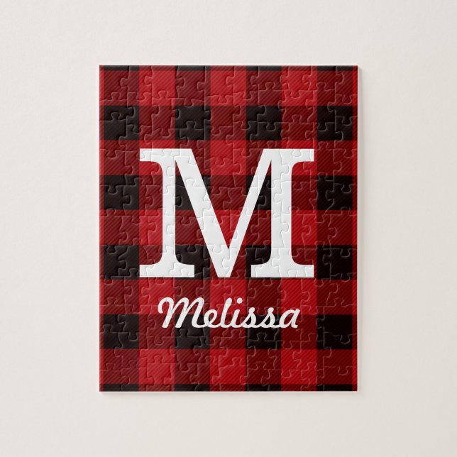 Primitiv rött buffalo Plagt lumberjack Pussel (Vertikal)