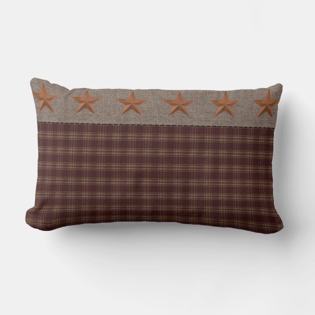 Primitiv Rustic Burgundy Homespun/Rusty Stars Lumbarkudde (Framsida)