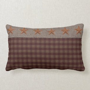Primitiv Rustic Burgundy Homespun/Rusty Stars Lumbarkudde