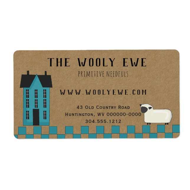 Primitiv saltbox HOUSE on KRAFT SHIPPING ETIKETT Fraktsedel (Framsidan)