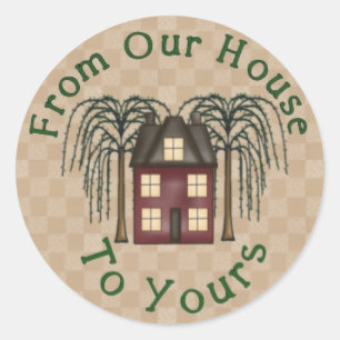 Primitiv saltbox House Round Sticker Runt Klistermärke