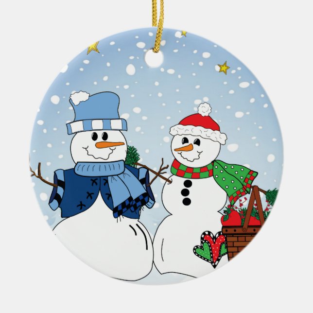 Primitiv snö kopplar ihop julgransprydnad keramik (Framsidan)