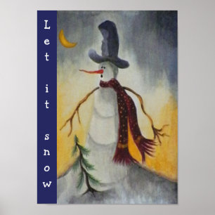 Primitiv snögubbe för Folk konst Poster