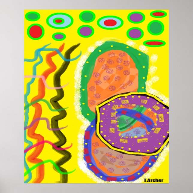 Primitiv stamkonst poster tryckt blandat färg (Framsidan)