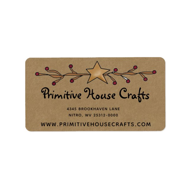 PRIMITIV STAR & BERRIES PÅ KRAFT-RETURADRESS ADRESSETIKETT (Framsidan)
