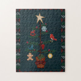 Primitiv Stil Julgran | Folk Art Stil Pussel
