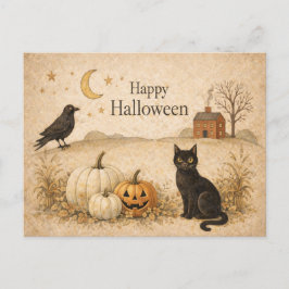 Primitiv svart katt folklig konst Halloween Helg Vykort